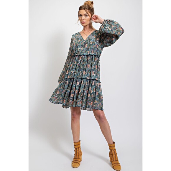 EASEL FLORAL CRINKLE CHIFFON DRESS - Picture 2 of 6